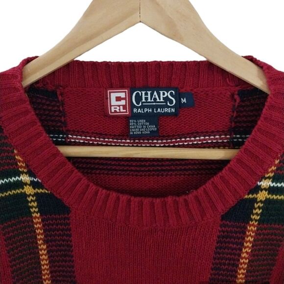 Vintage Chaps Ralph Lauren sweater checkard size medium - Picture 3 of 4